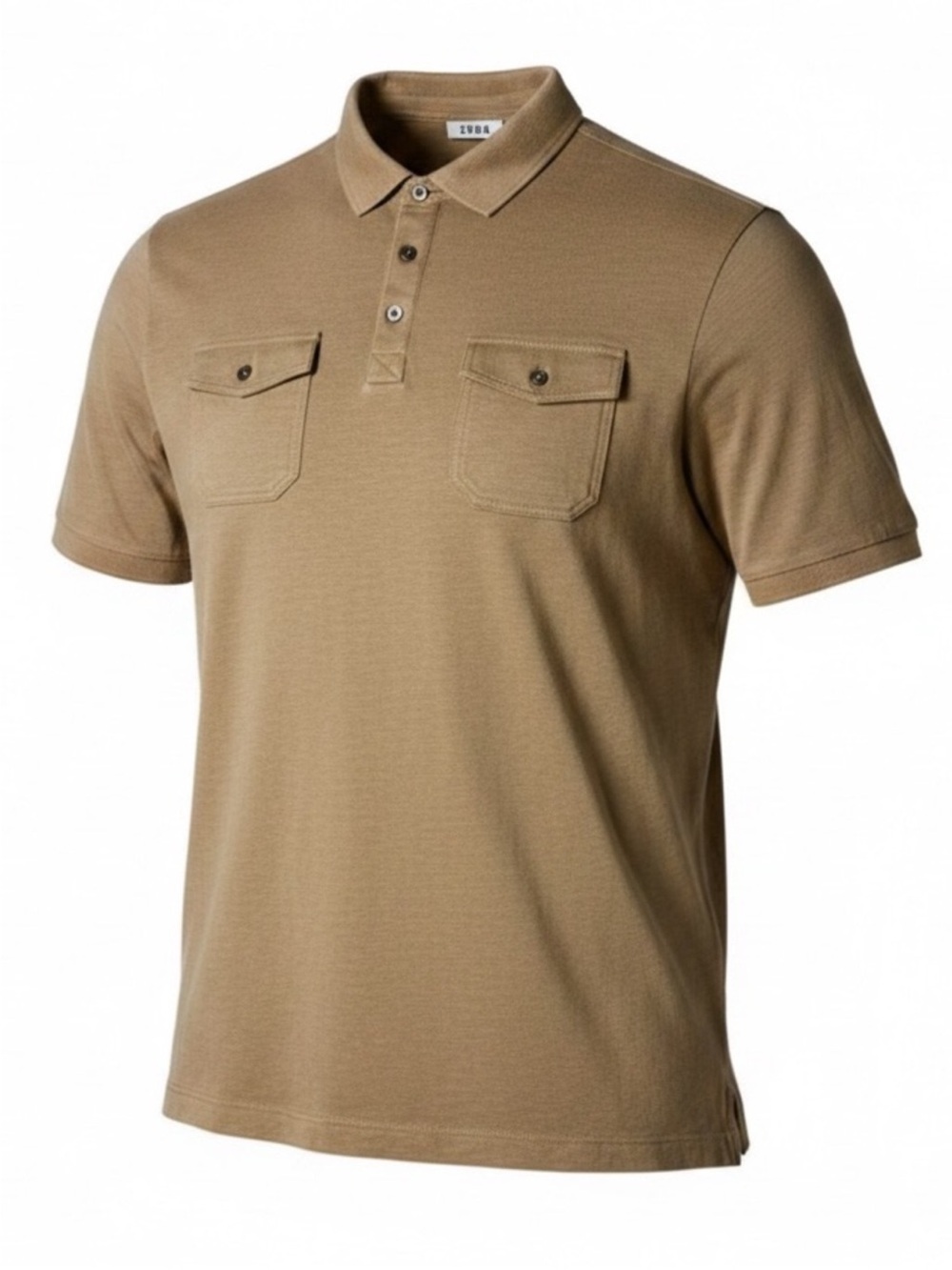 Men's Brown Short Sleeve Polo with Dual Chest Pockets